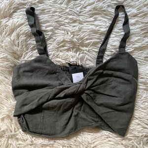 Brand New Grey Dynamite Linen Knot Front Bustier Crop Top Small